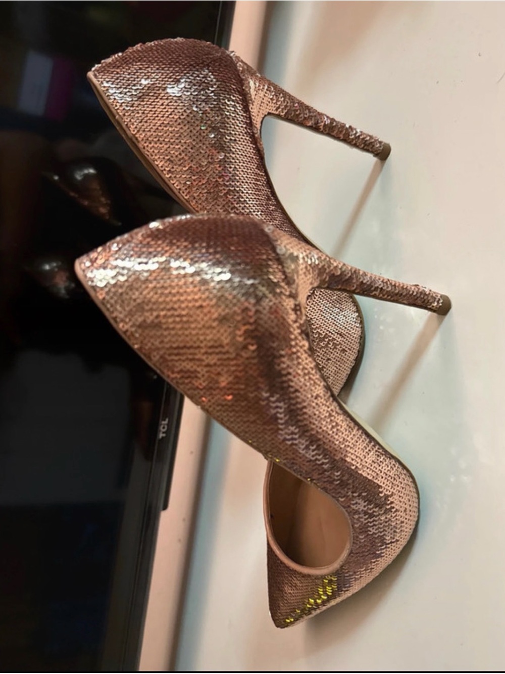 ALDO Rose Gold Sequin Pointed Toe Heels - Picture 3 of 3
